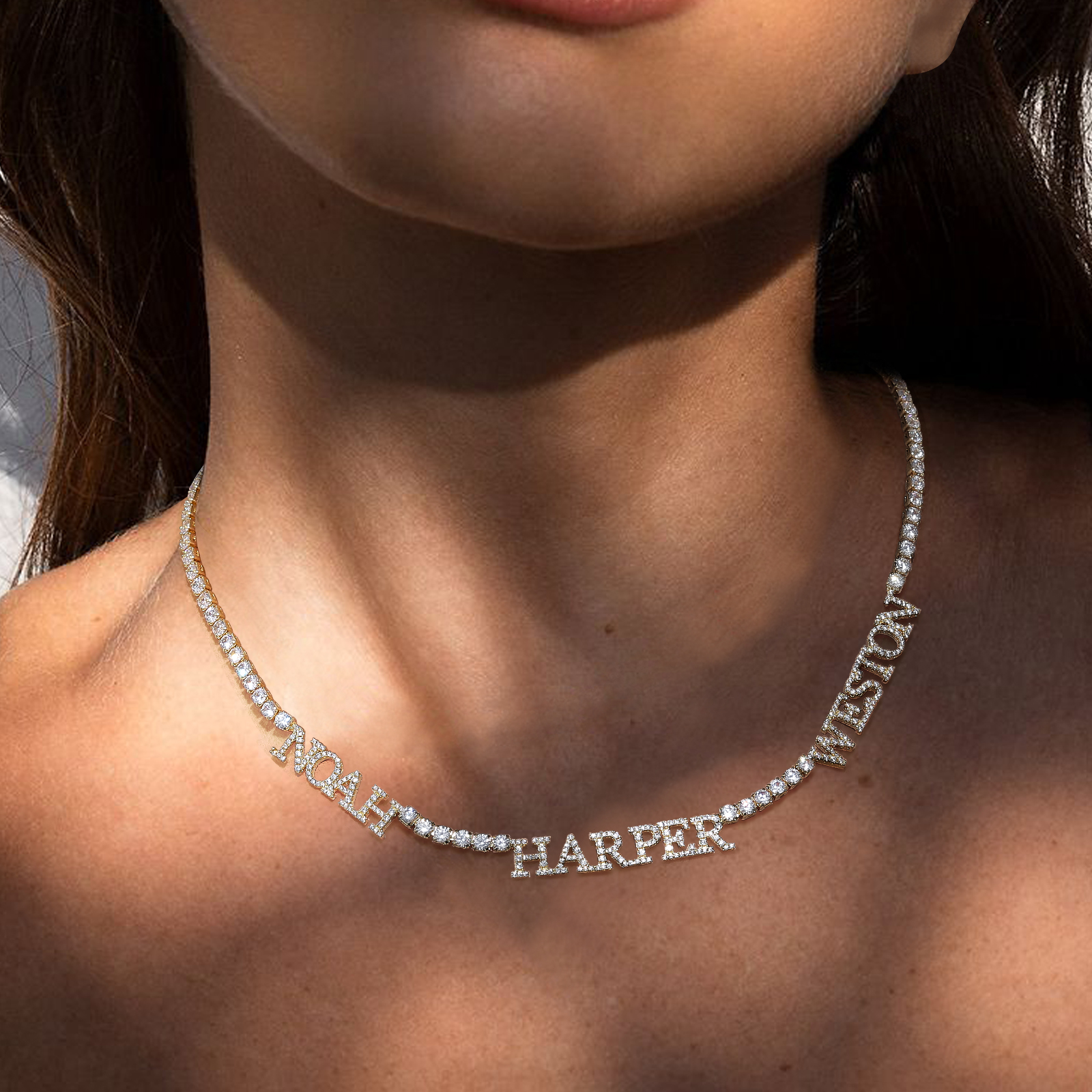 Multiple Custom Full-Diamond Name Necklace
