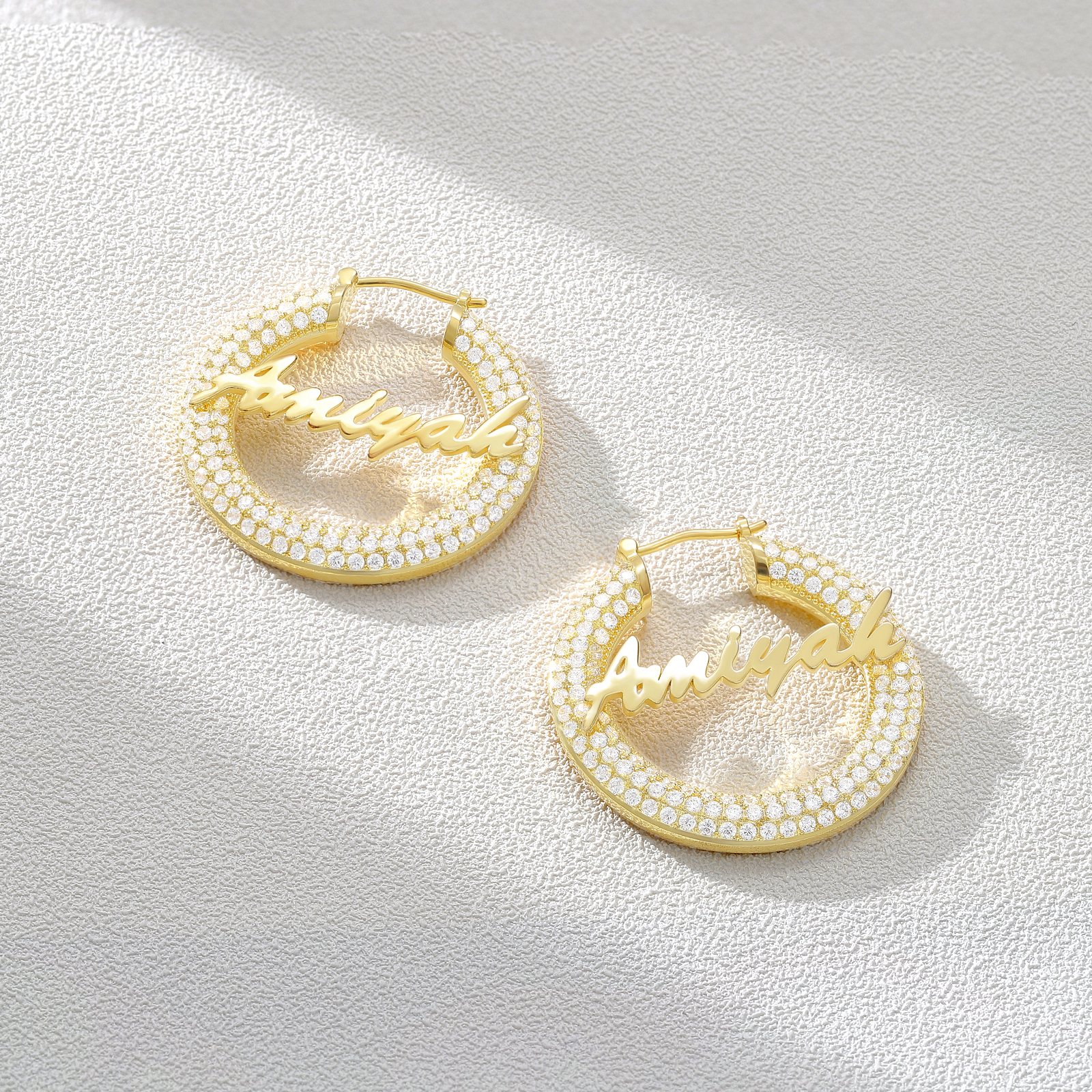 Custom Name Hoop Earrings in 14K Gold Plated for Women