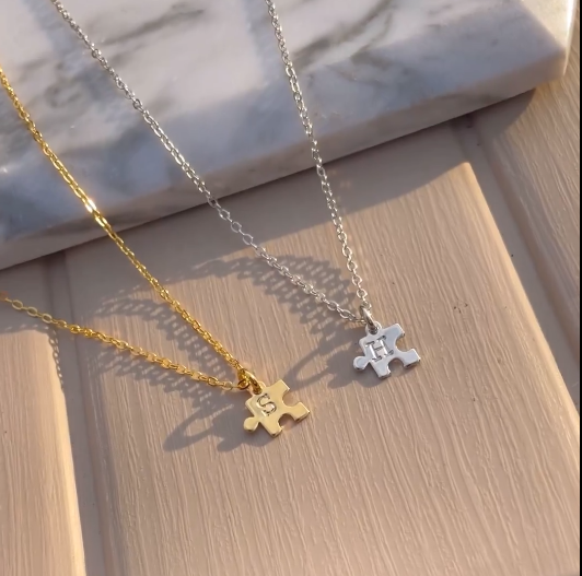 Custom Couple Puzzle Initial Necklace