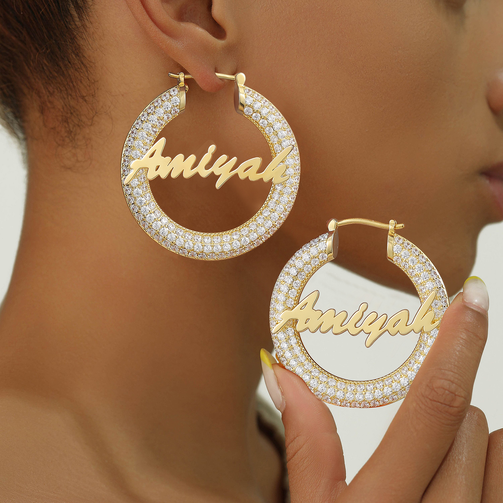 Custom Name Hoop Earrings in 14K Gold Plated for Women