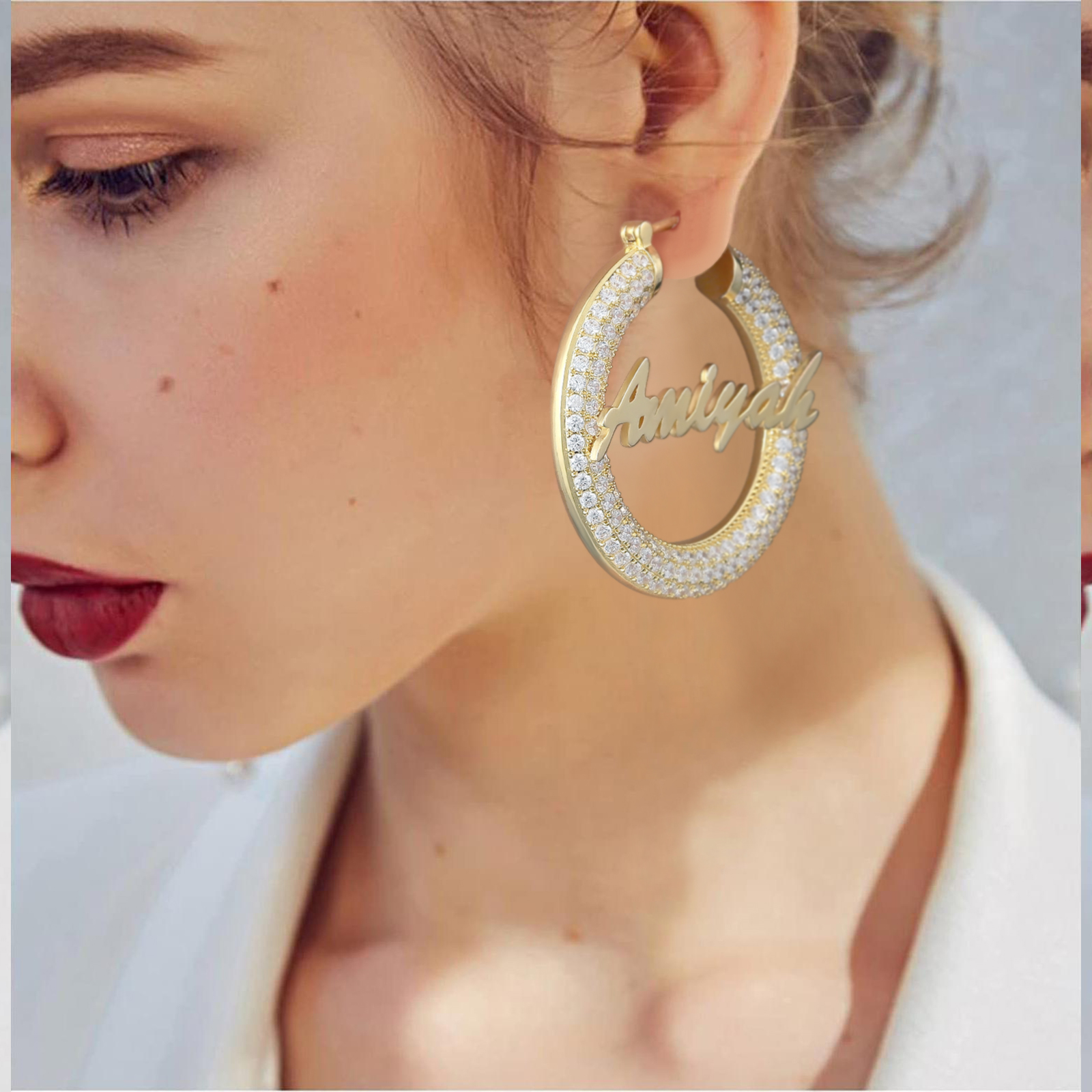Custom Name Hoop Earrings in 14K Gold Plated for Women