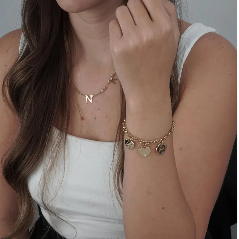 Personalized Mother's Heart Bracelet with Custom Names & Birthstones in Sterling Silver