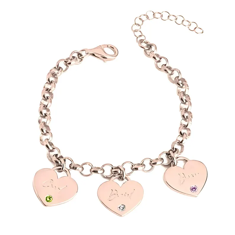 Personalized Mother's Heart Bracelet with Custom Names & Birthstones in Sterling Silver