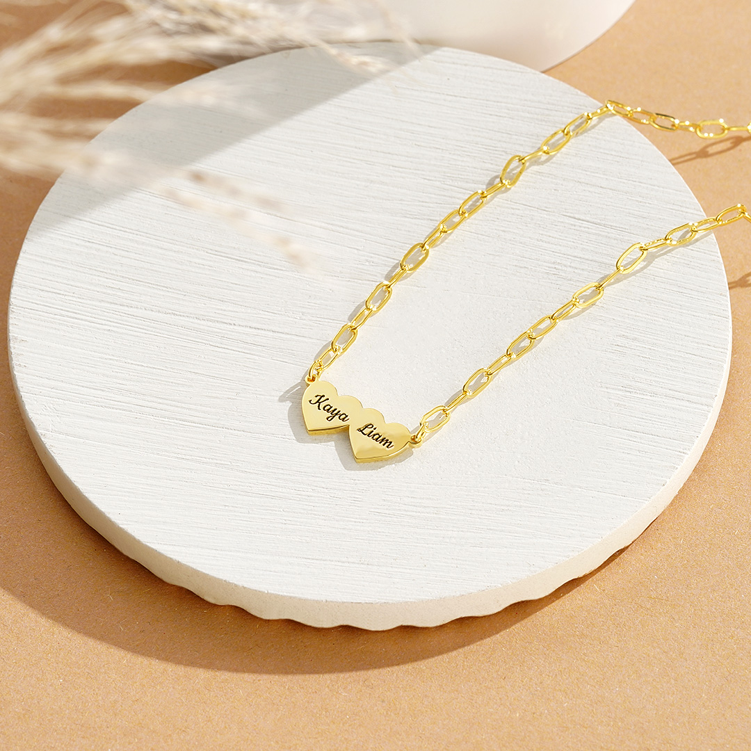 Engravable Multi Heart Name Paper Clip Necklace