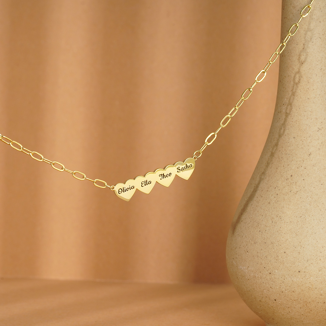 Engravable Multi Heart Name Paper Clip Necklace