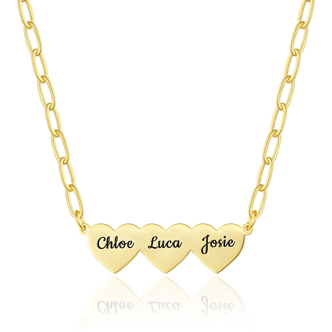 Engravable Multi Heart Name Paper Clip Necklace