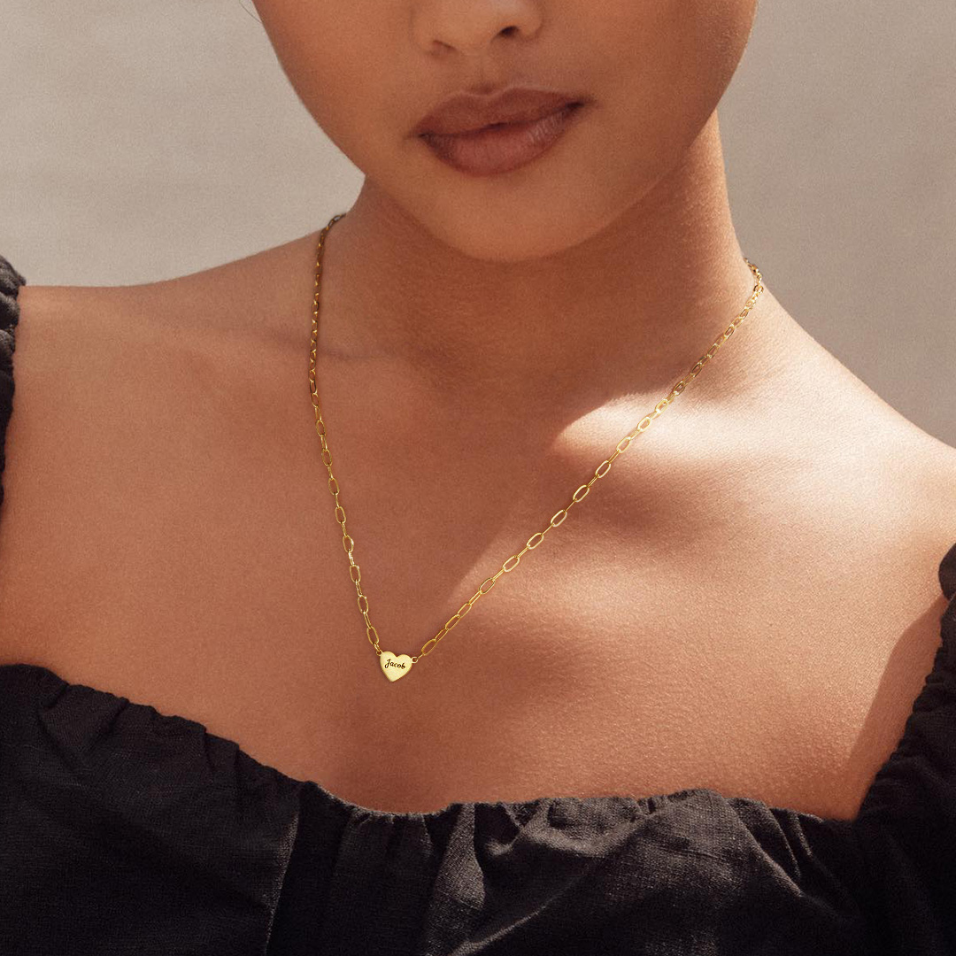 Engravable Multi Heart Name Paper Clip Necklace