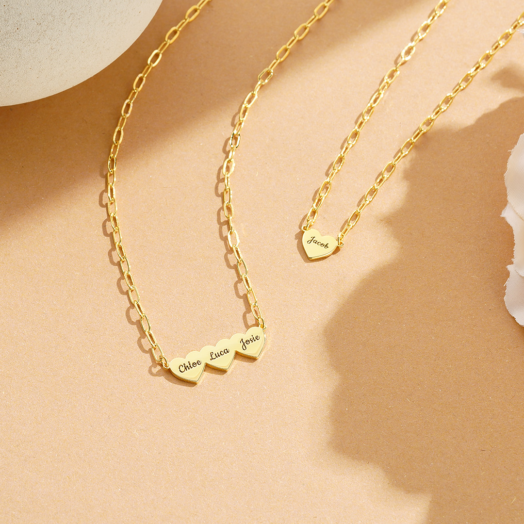 Engravable Multi Heart Name Paper Clip Necklace