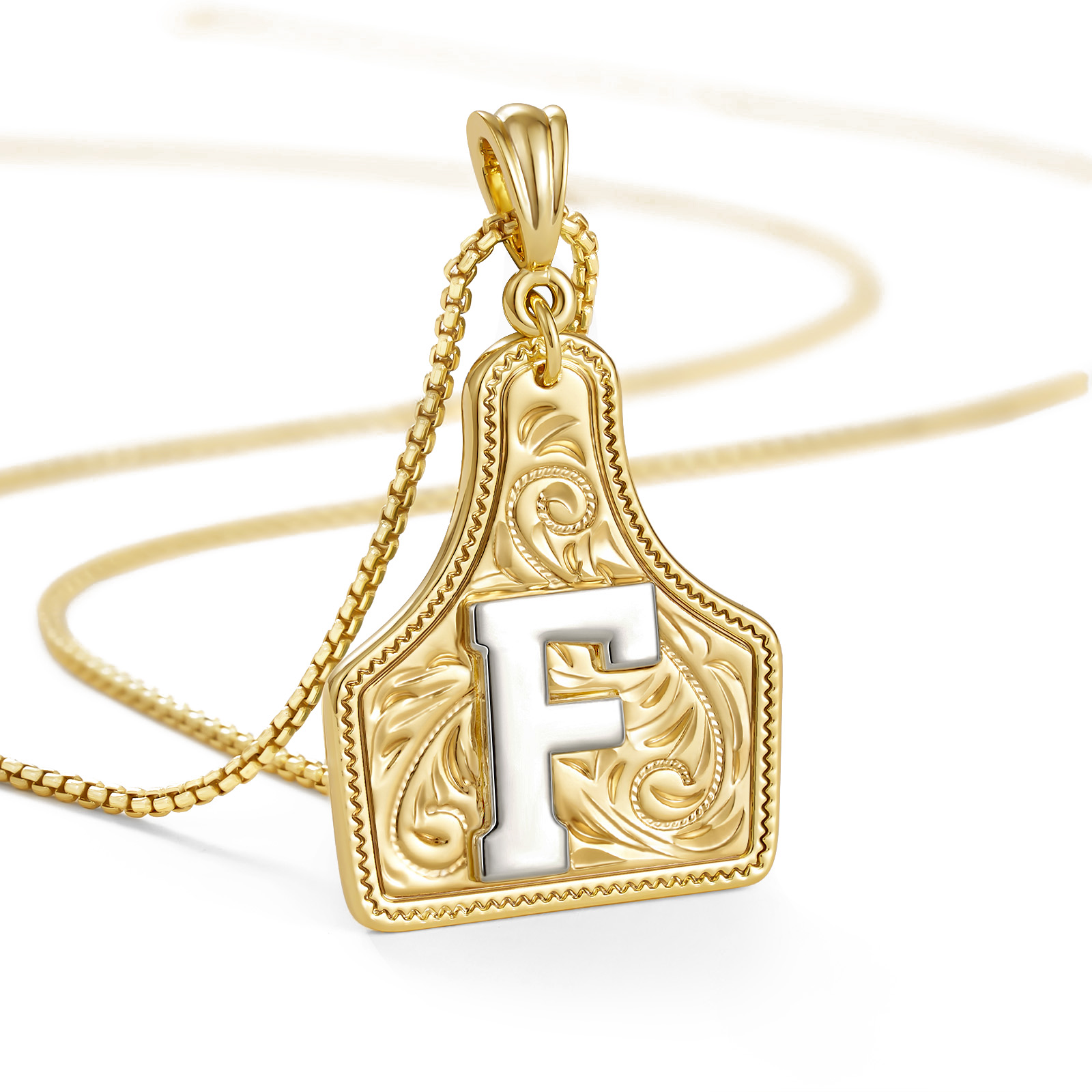 Western CowTag Letter Necklace, 14K Gold Plated Handmade Cowgirl Cowboy Initial  Letter Pendant Necklace Jewelry Gift for Men Women