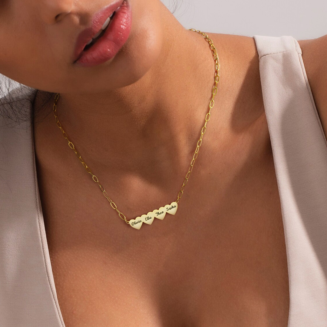 Engravable Multi Heart Name Paper Clip Necklace