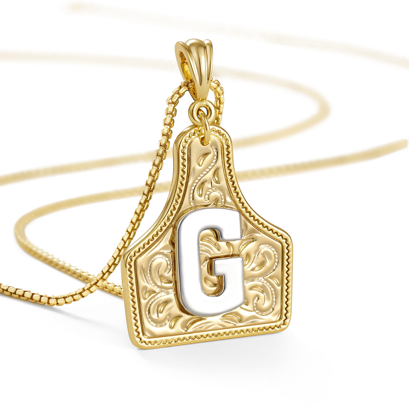 Western CowTag Letter Necklace, 14K Gold Plated Handmade Cowgirl Cowboy Initial  Letter Pendant Necklace Jewelry Gift for Men Women