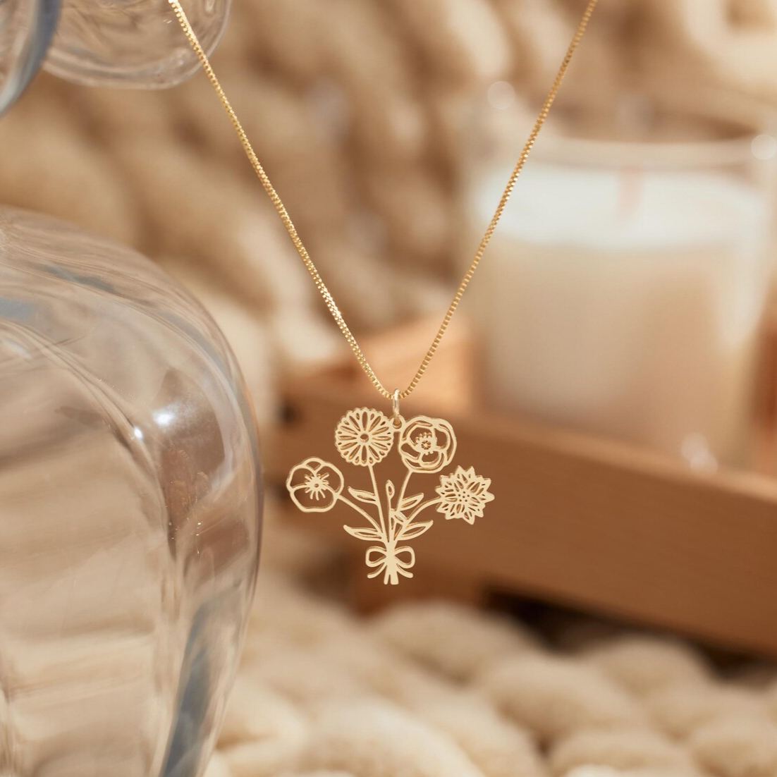 Personalised Multiple Birth Flower Bouquet Necklace, Custom Flower Necklace, Floral Necklace, Family Necklace,Birthday Gift,Mothers Day Gift