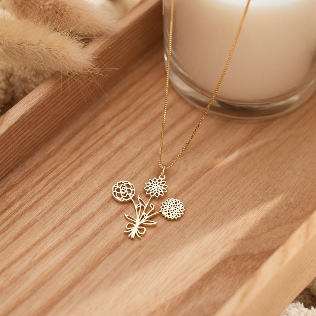 Personalised Multiple Birth Flower Bouquet Necklace, Custom Flower Necklace, Floral Necklace, Family Necklace,Birthday Gift,Mothers Day Gift