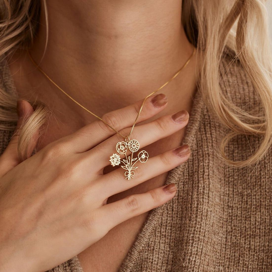 Personalised Multiple Birth Flower Bouquet Necklace, Custom Flower Necklace, Floral Necklace, Family Necklace,Birthday Gift,Mothers Day Gift