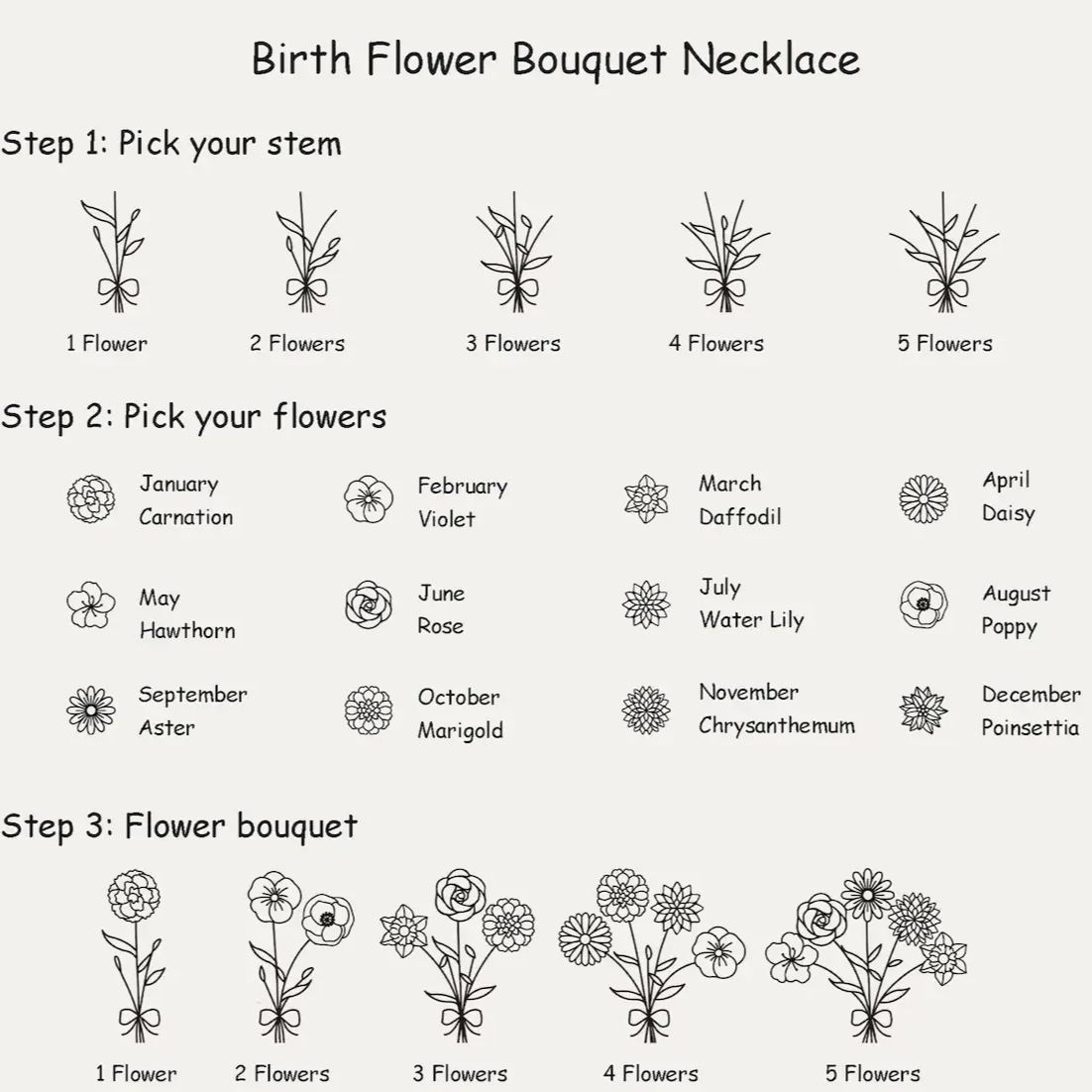 Personalised Multiple Birth Flower Bouquet Necklace, Custom Flower Necklace, Floral Necklace, Family Necklace,Birthday Gift,Mothers Day Gift