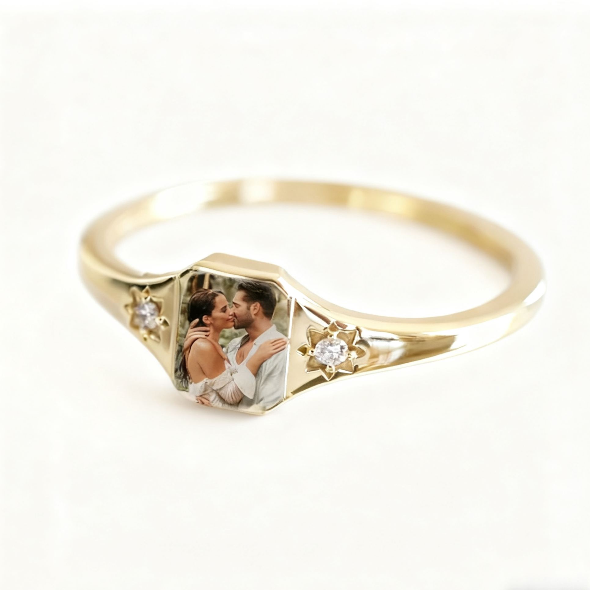 Custom Square Photo Projection Rings with Birthstones