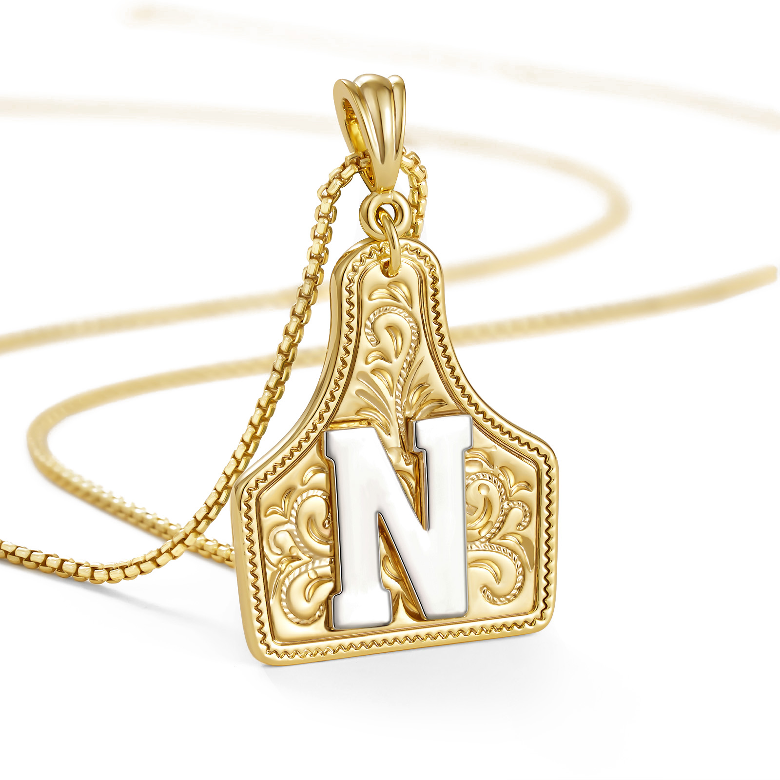 Western CowTag Letter Necklace, 14K Gold Plated Handmade Cowgirl Cowboy Initial  Letter Pendant Necklace Jewelry Gift for Men Women