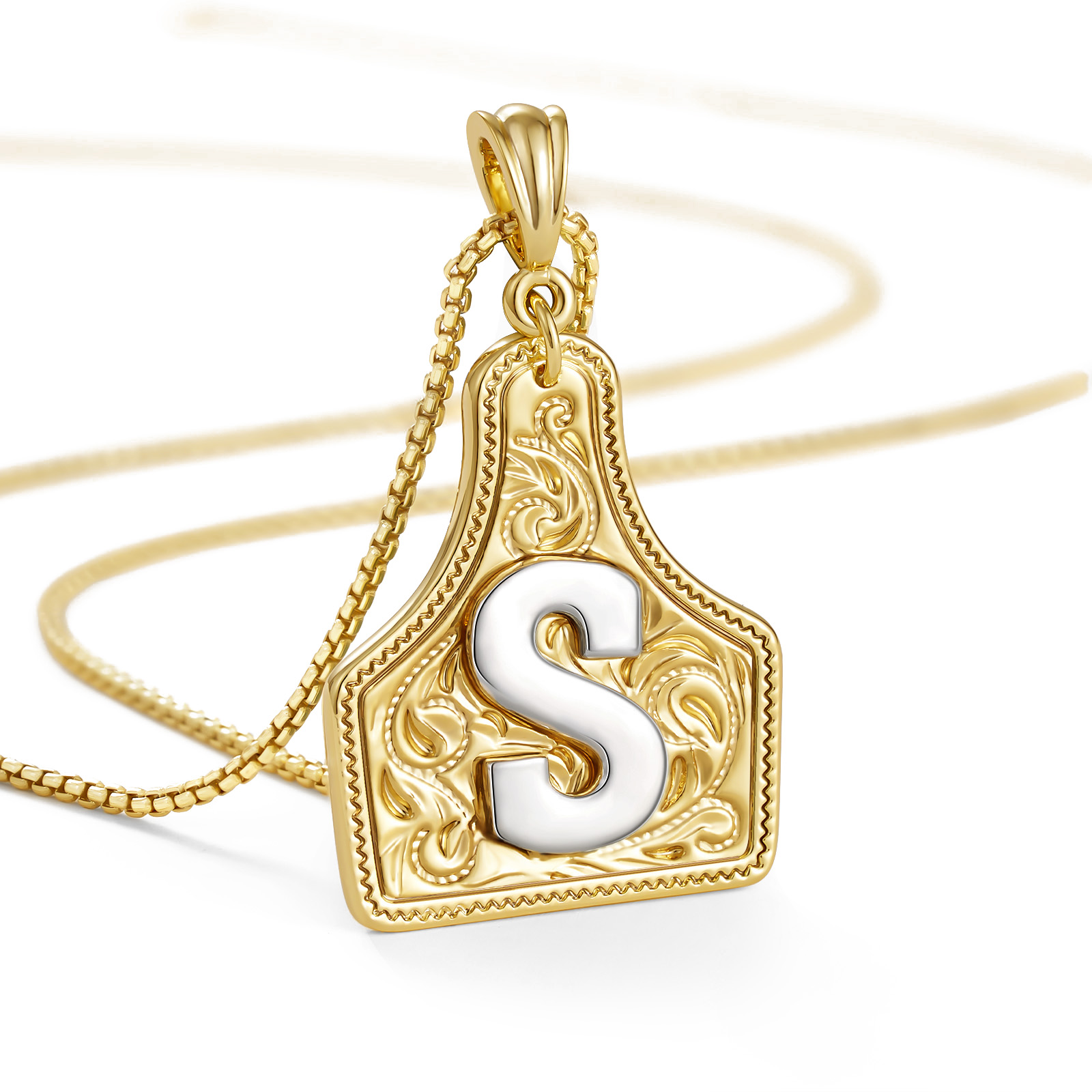 Western CowTag Letter Necklace, 14K Gold Plated Handmade Cowgirl Cowboy Initial  Letter Pendant Necklace Jewelry Gift for Men Women