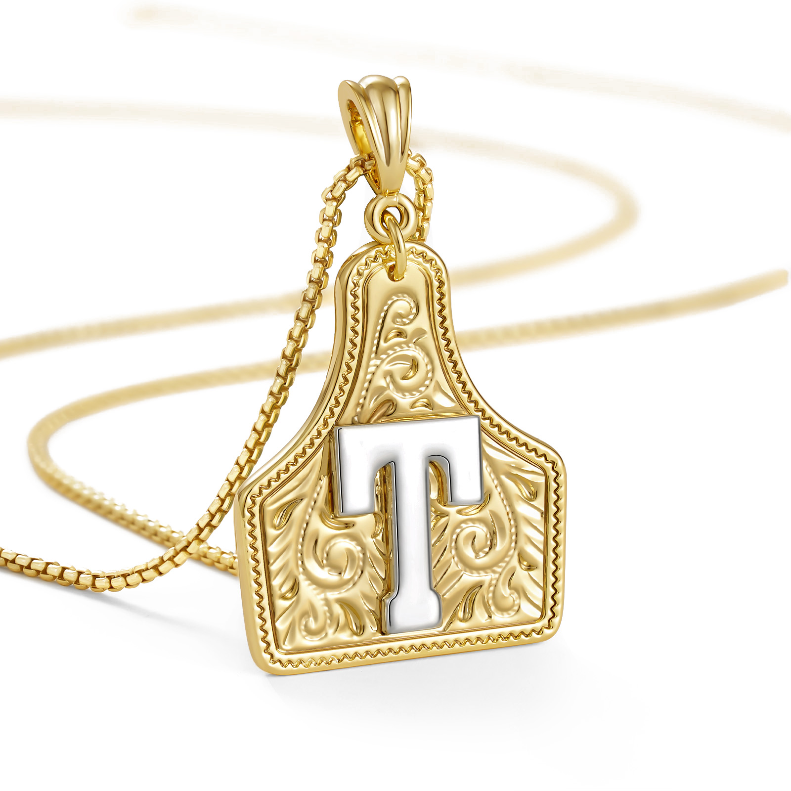 Western CowTag Letter Necklace, 14K Gold Plated Handmade Cowgirl Cowboy Initial  Letter Pendant Necklace Jewelry Gift for Men Women