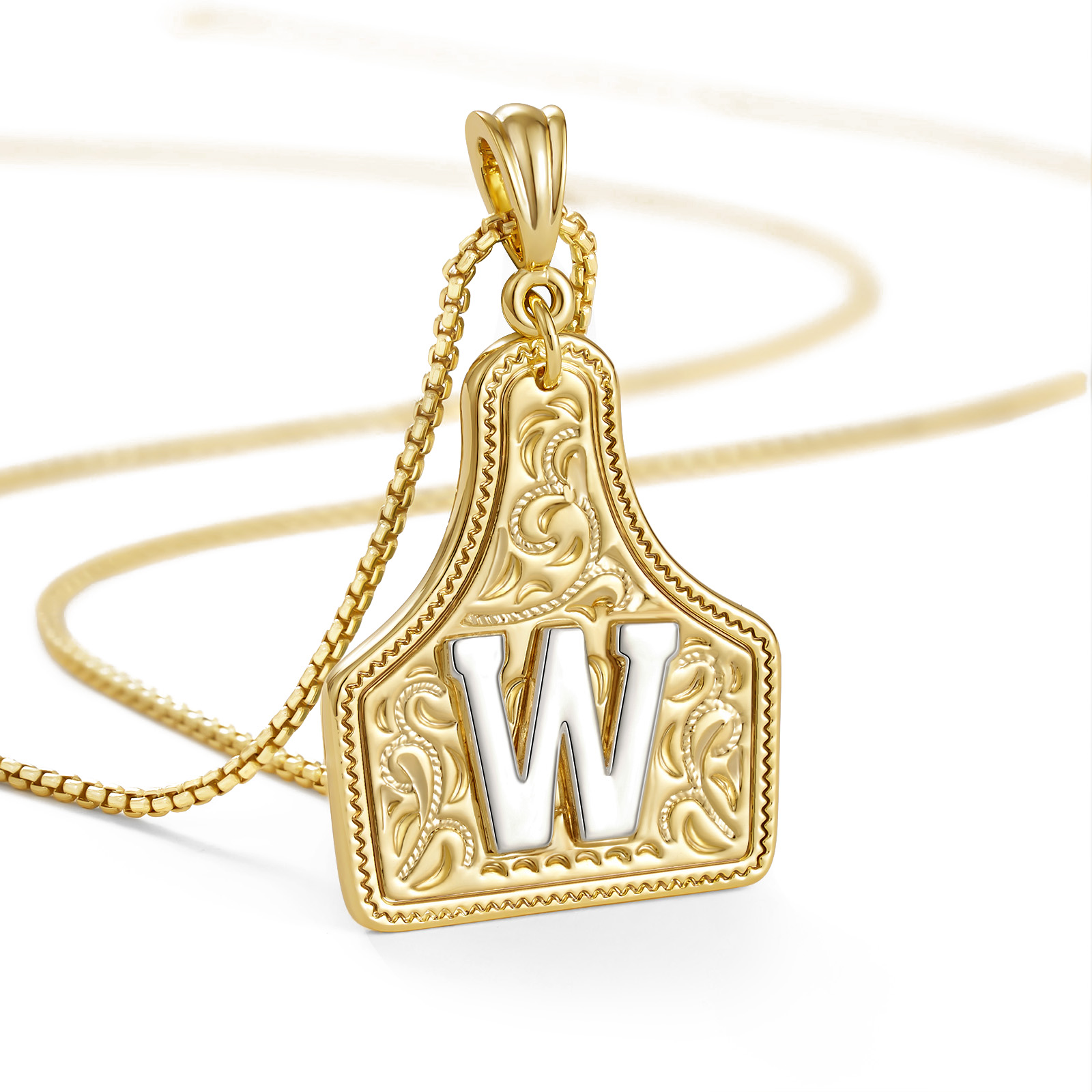 Western CowTag Letter Necklace, 14K Gold Plated Handmade Cowgirl Cowboy Initial  Letter Pendant Necklace Jewelry Gift for Men Women