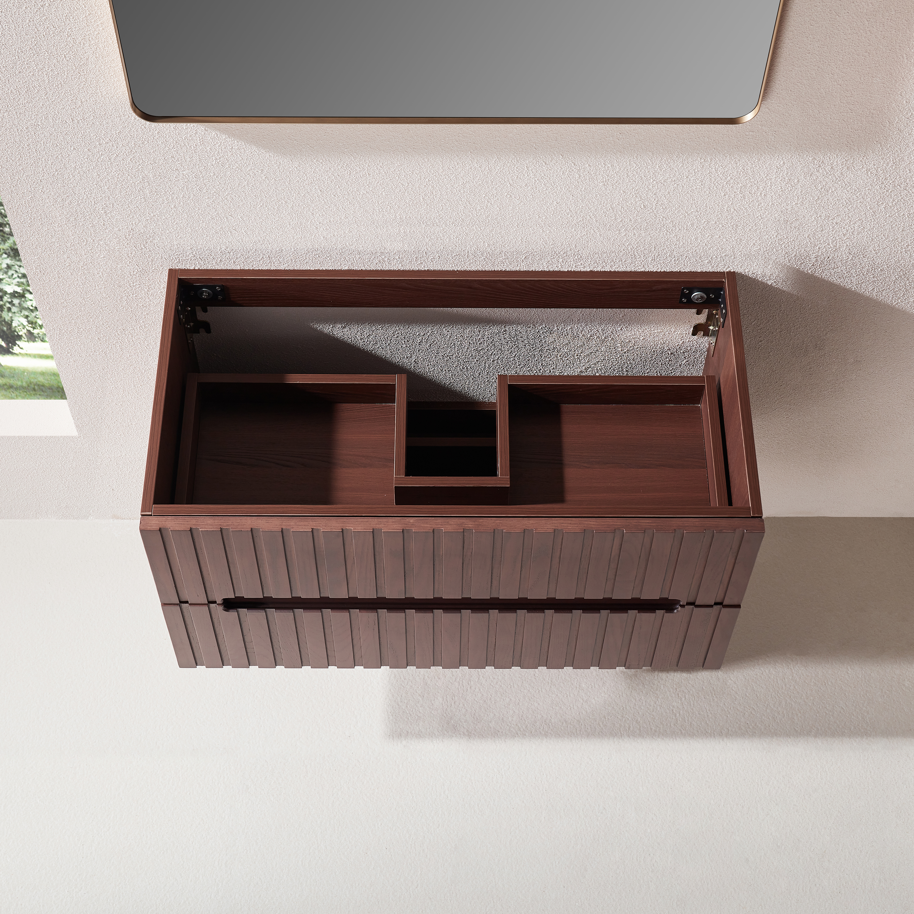 36" Wall Mounted & Floating Single Walnut Bathroom Vanity with Acrylic Sink 
