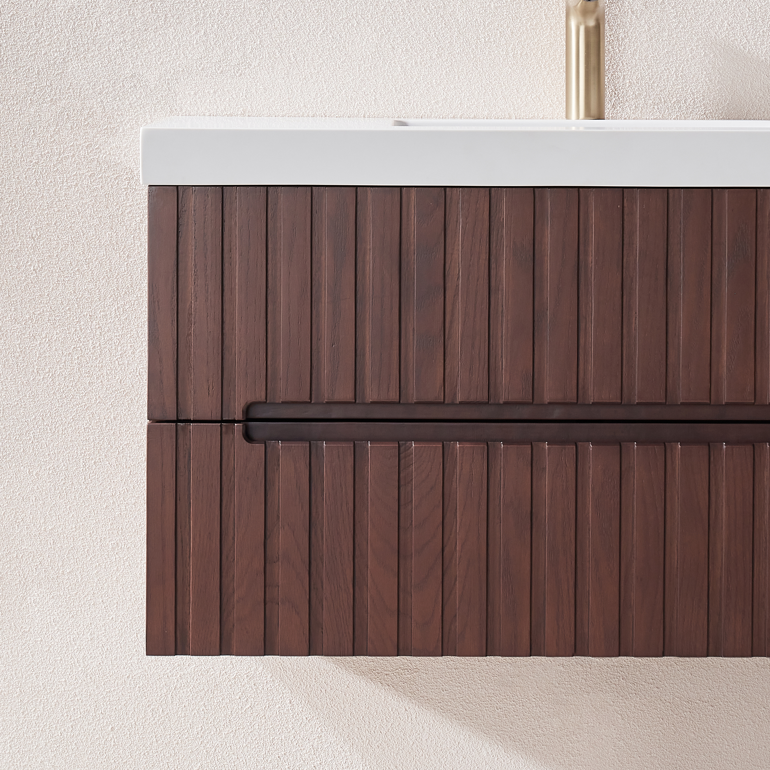 36" Wall Mounted & Floating Single Walnut Bathroom Vanity with Acrylic Sink 