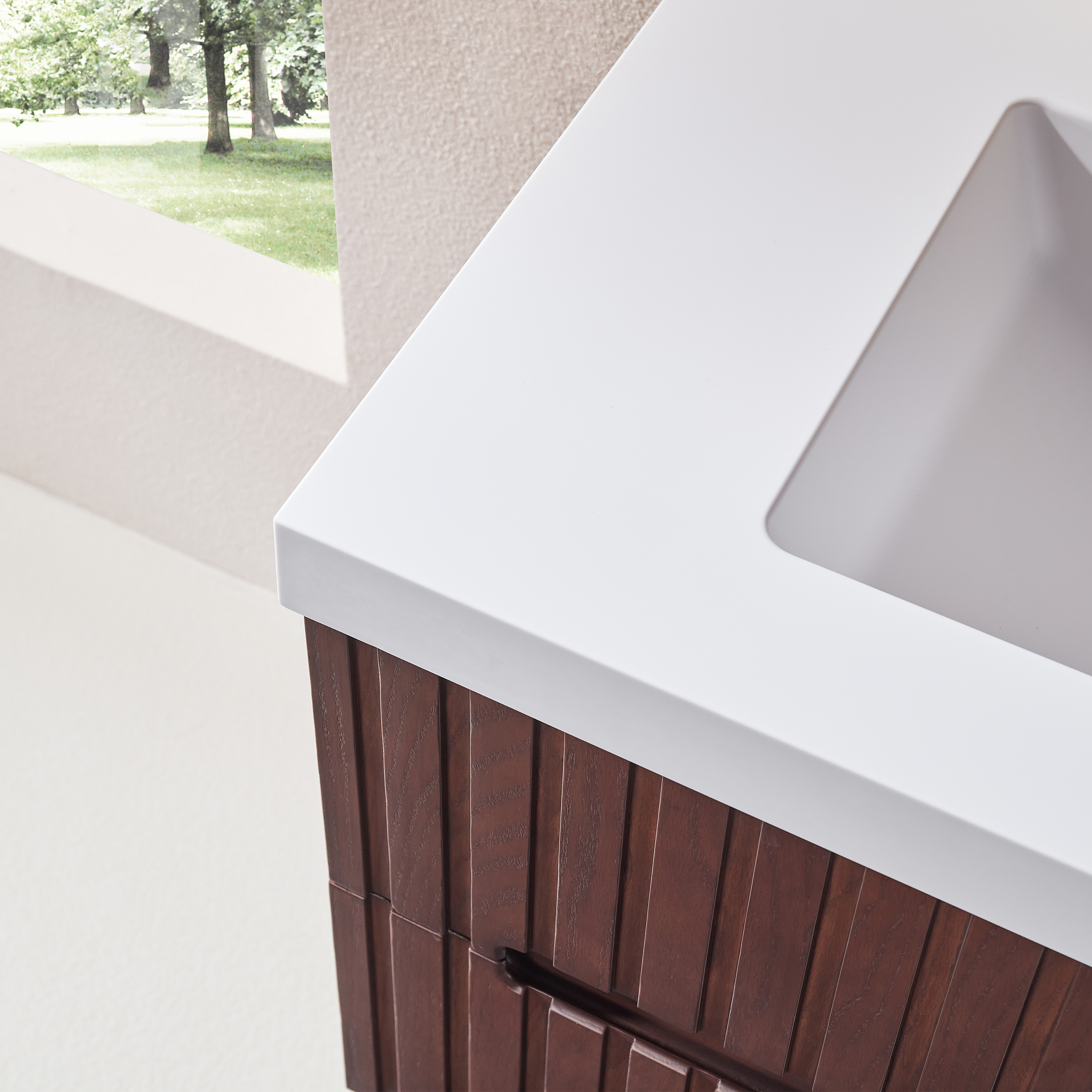 30" Wall Mounted & Floating Single Walnut Bathroom Vanity with Acrylic Sink 