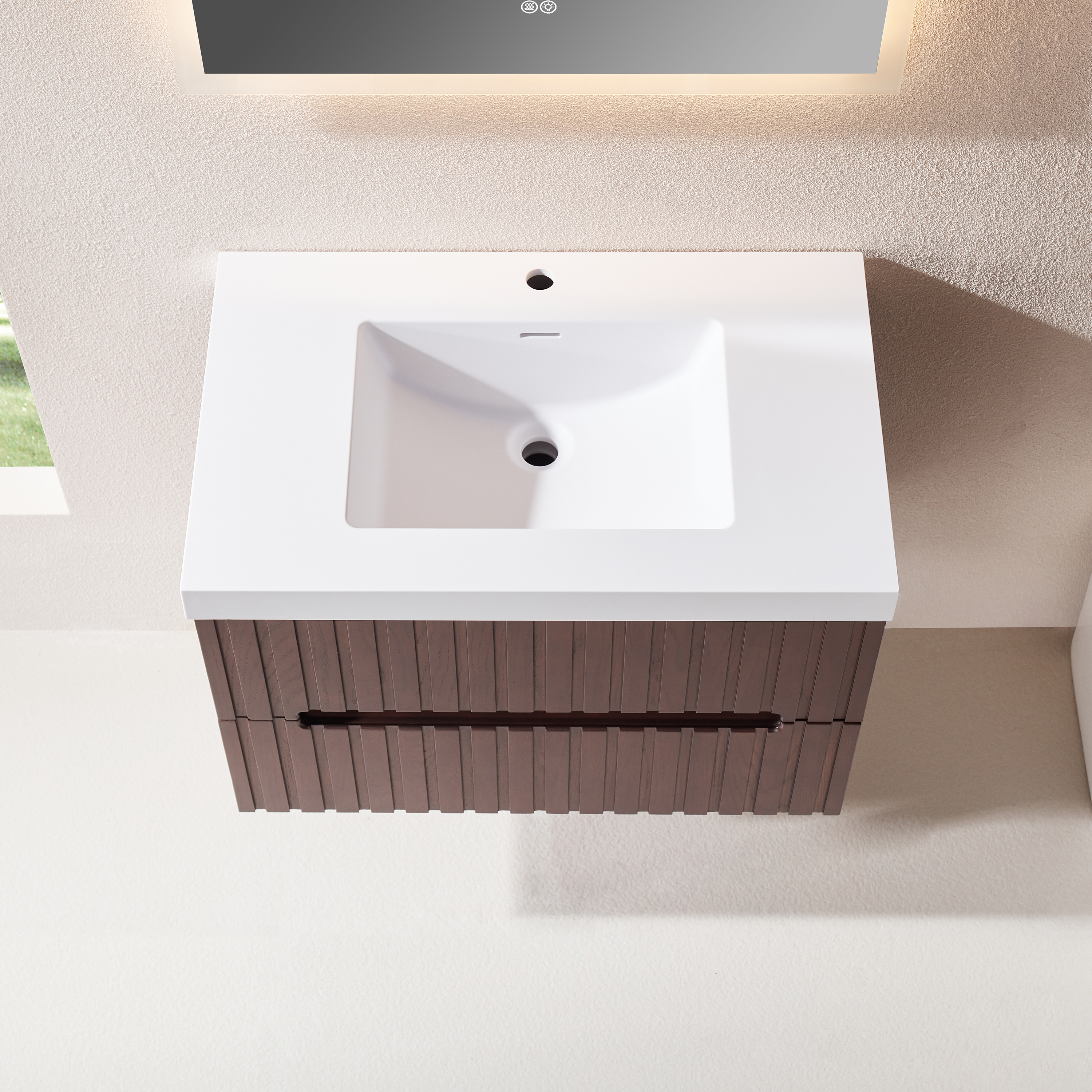 30" Wall Mounted & Floating Single Walnut Bathroom Vanity with Acrylic Sink 