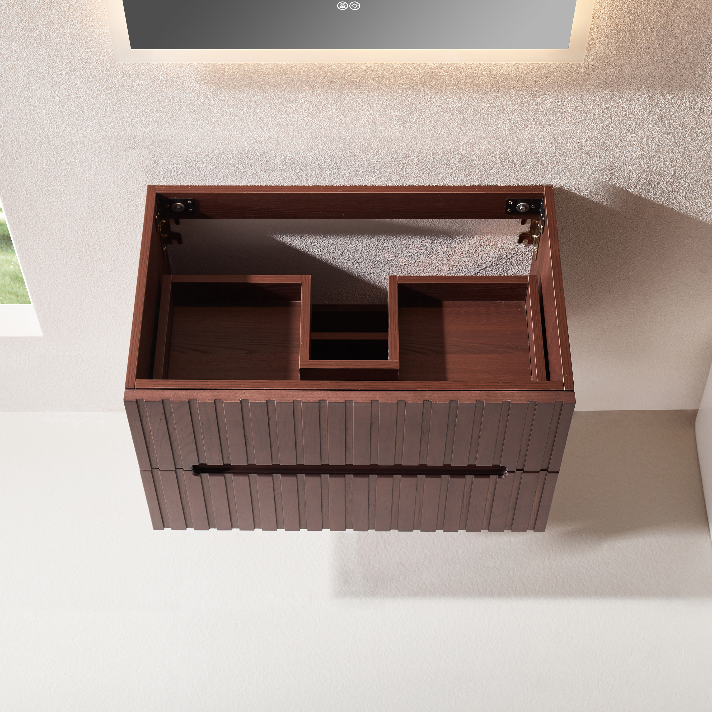 30" Wall Mounted & Floating Single Walnut Bathroom Vanity with Acrylic Sink 