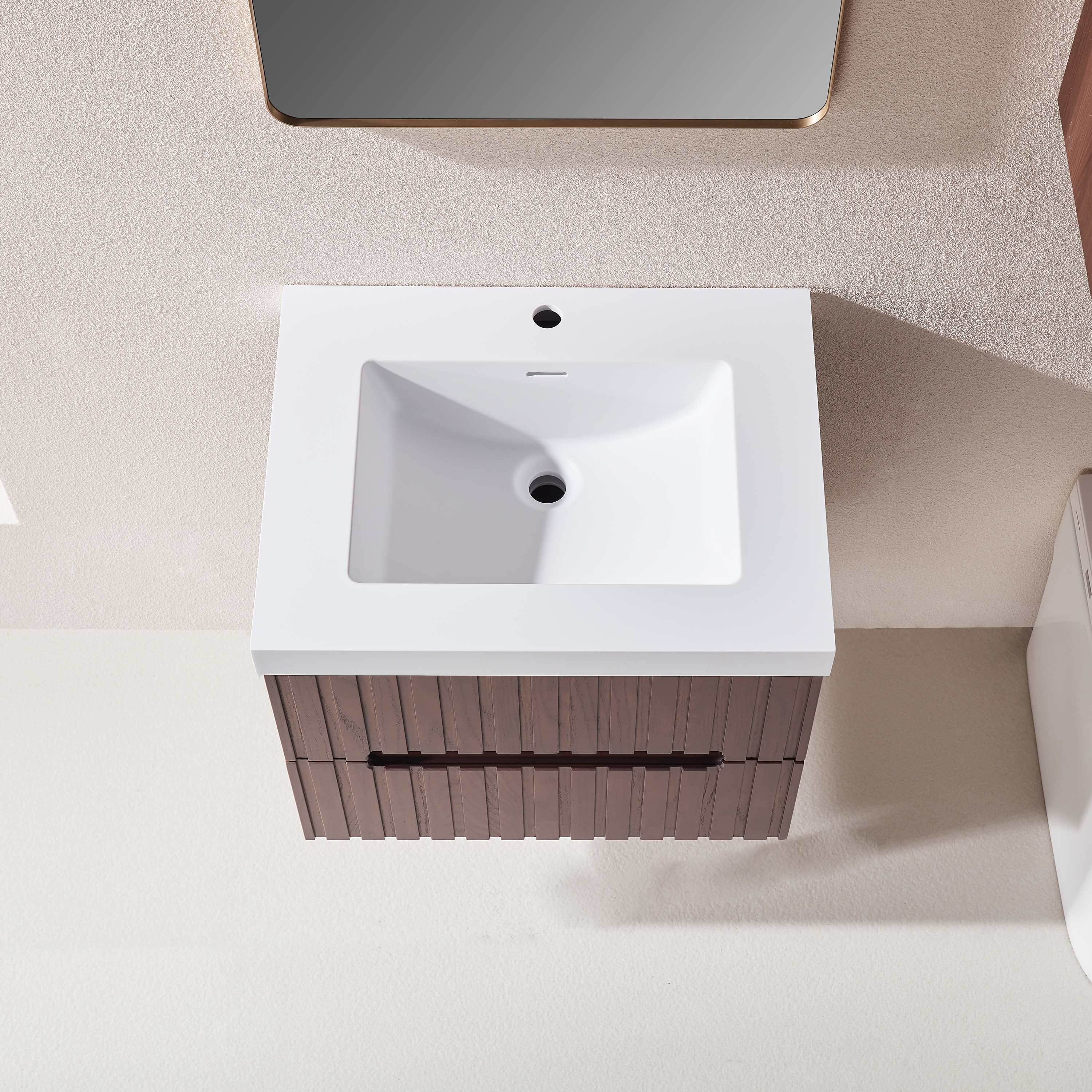 24" Wall Mounted & Floating Single Walnut Bathroom Vanity with Acrylic Sink 