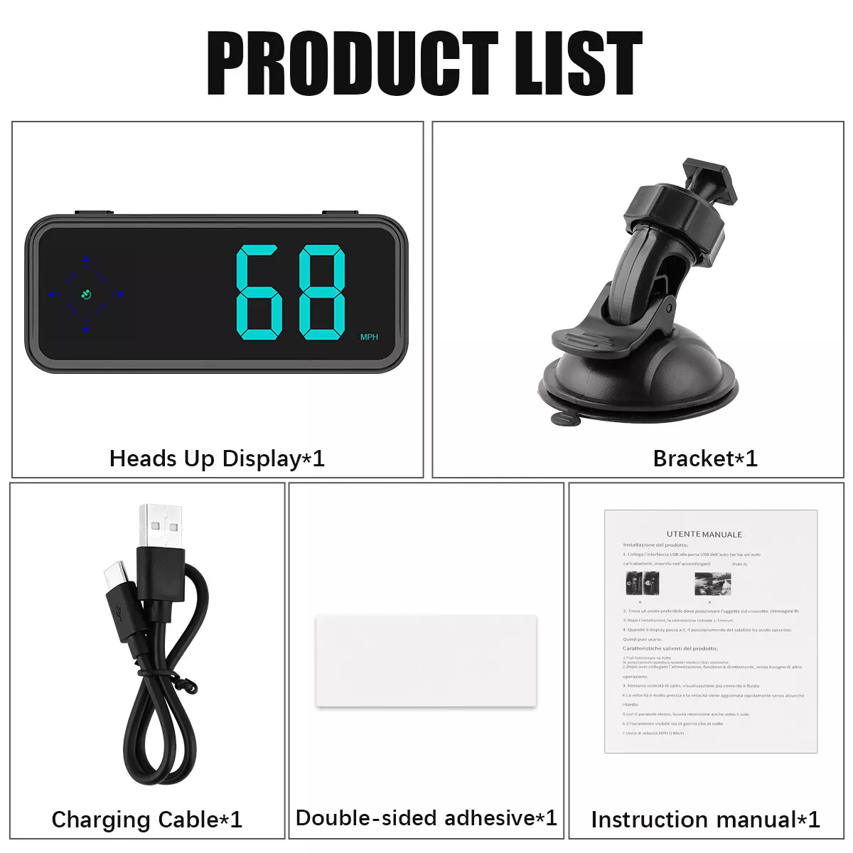 Universal Smart Digital Car HUD GPS Speedometer Car HUD Head-Up Display MPH Compass