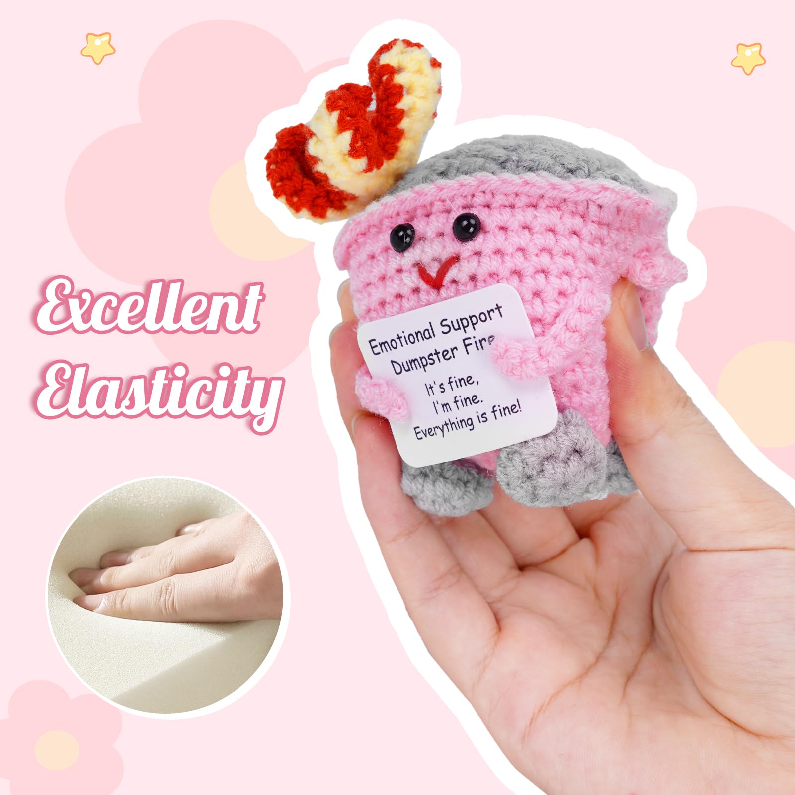 7pcs Emotional Support Dumpster Fire Gift Set Handmade Crochet Desk Accessories Room Decor Funny Gifts
