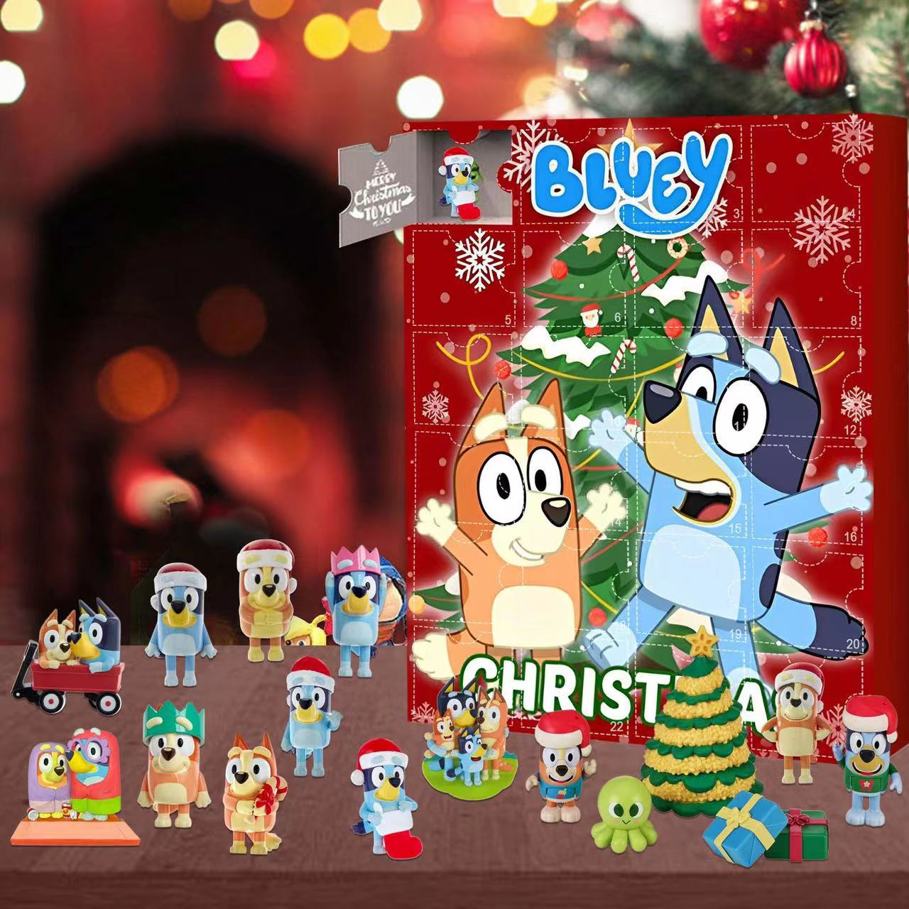 Advent Calendar Bluey 24Pcs Cartoon Puppy Figures Doll Christmas Decorations Xmas Stocking Stuffer Gift