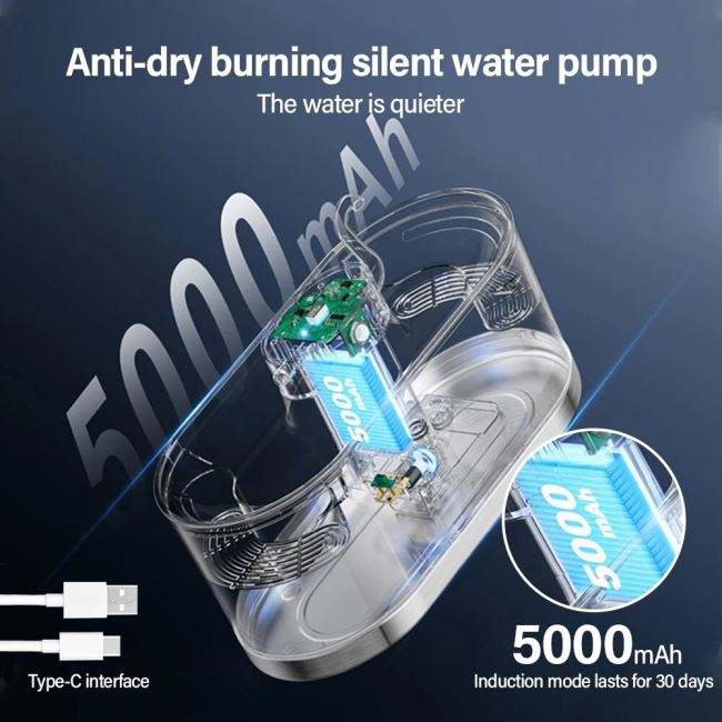Pet Cat Water Fountain Dispenser Wireless 3L Battery Operated 2 Spout Motion Sensor Dog Bowl Drinker Indoor Rechargeable
