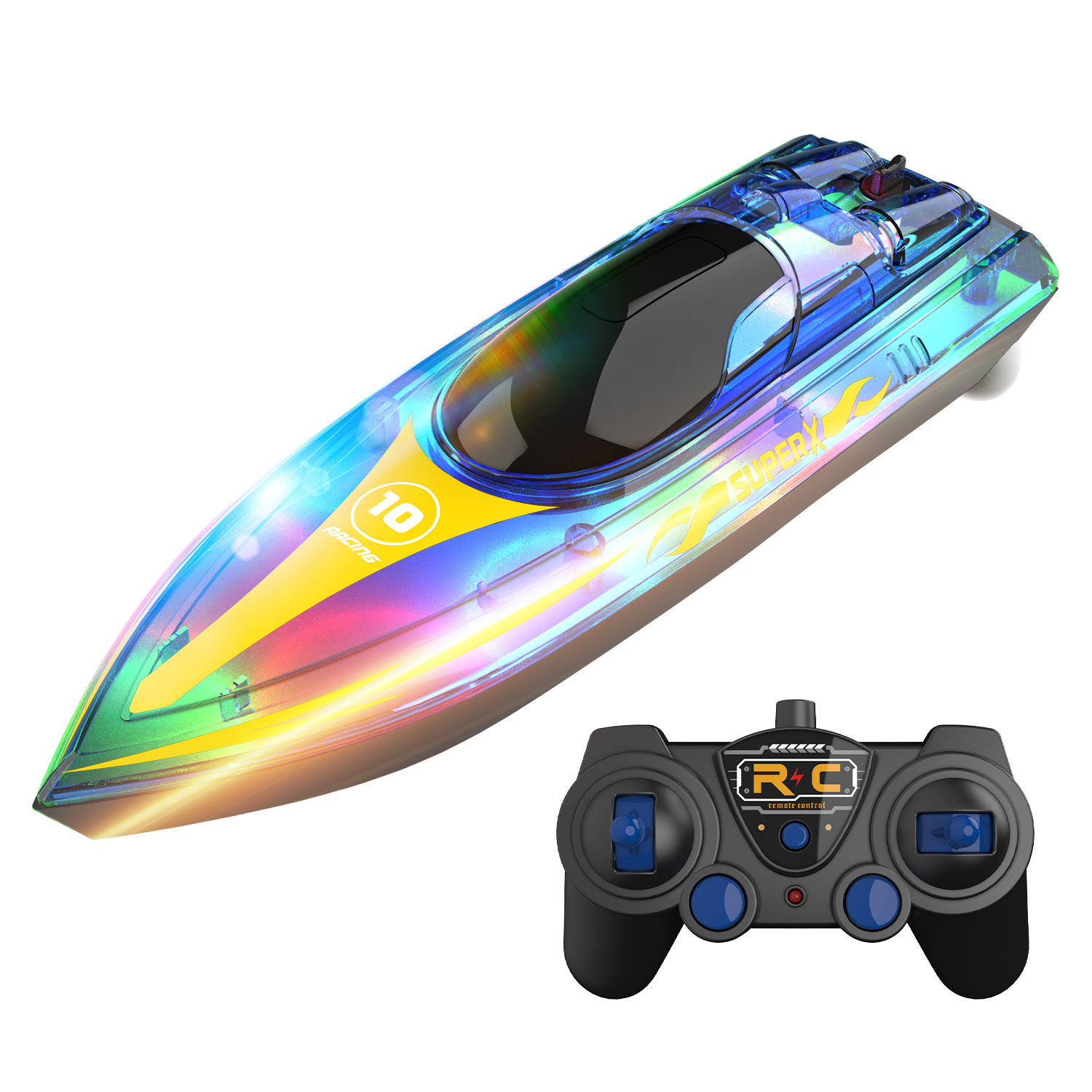 Blue Remote Control Speedboat 2.4G High Speed Remote Control Boat Double Battery