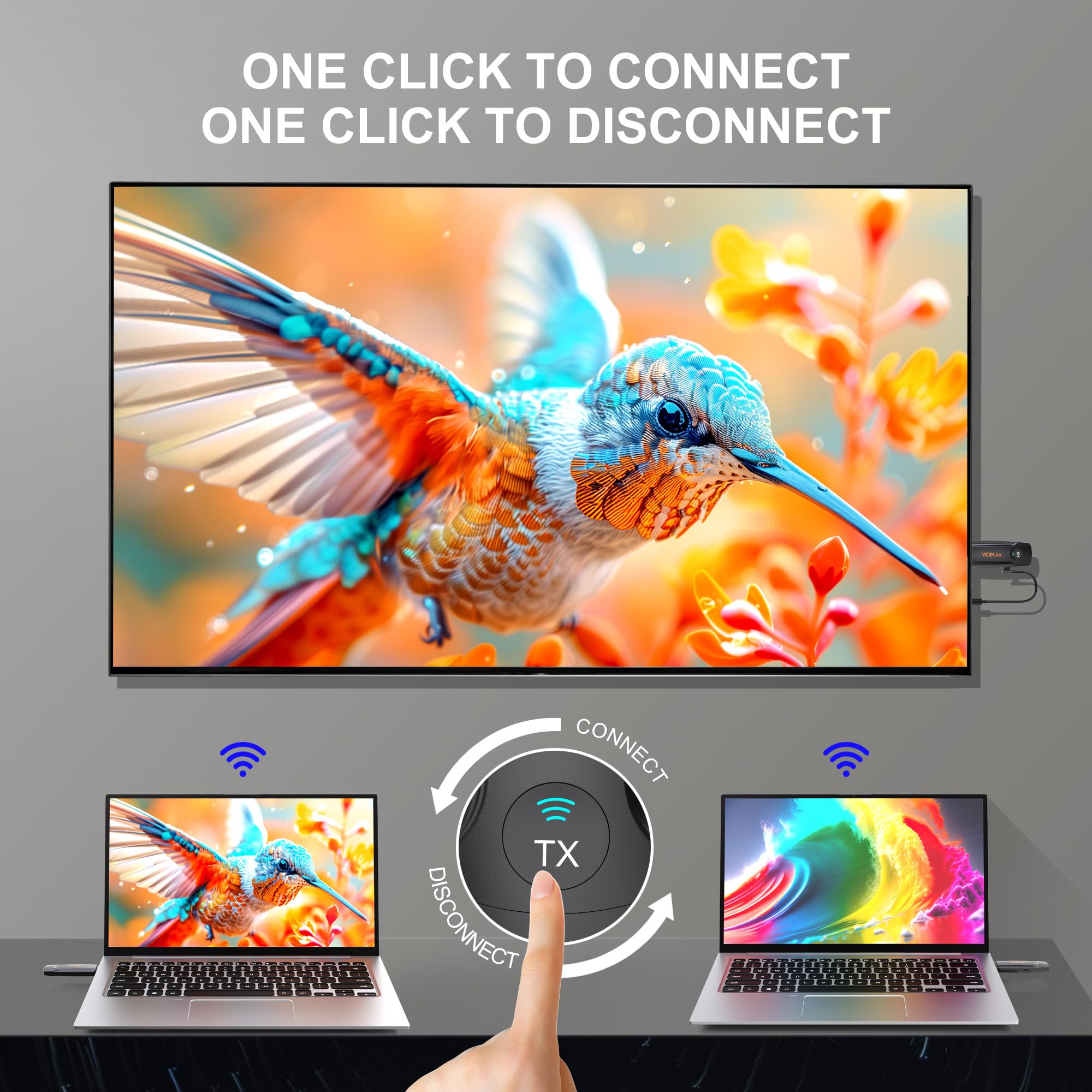 Wireless HDMI Transmitter and Receiver Plug Play with 5G,HD Extender Kit Support USB C Streaming Video Audio to Monitor from Laptop Camera STB,Black