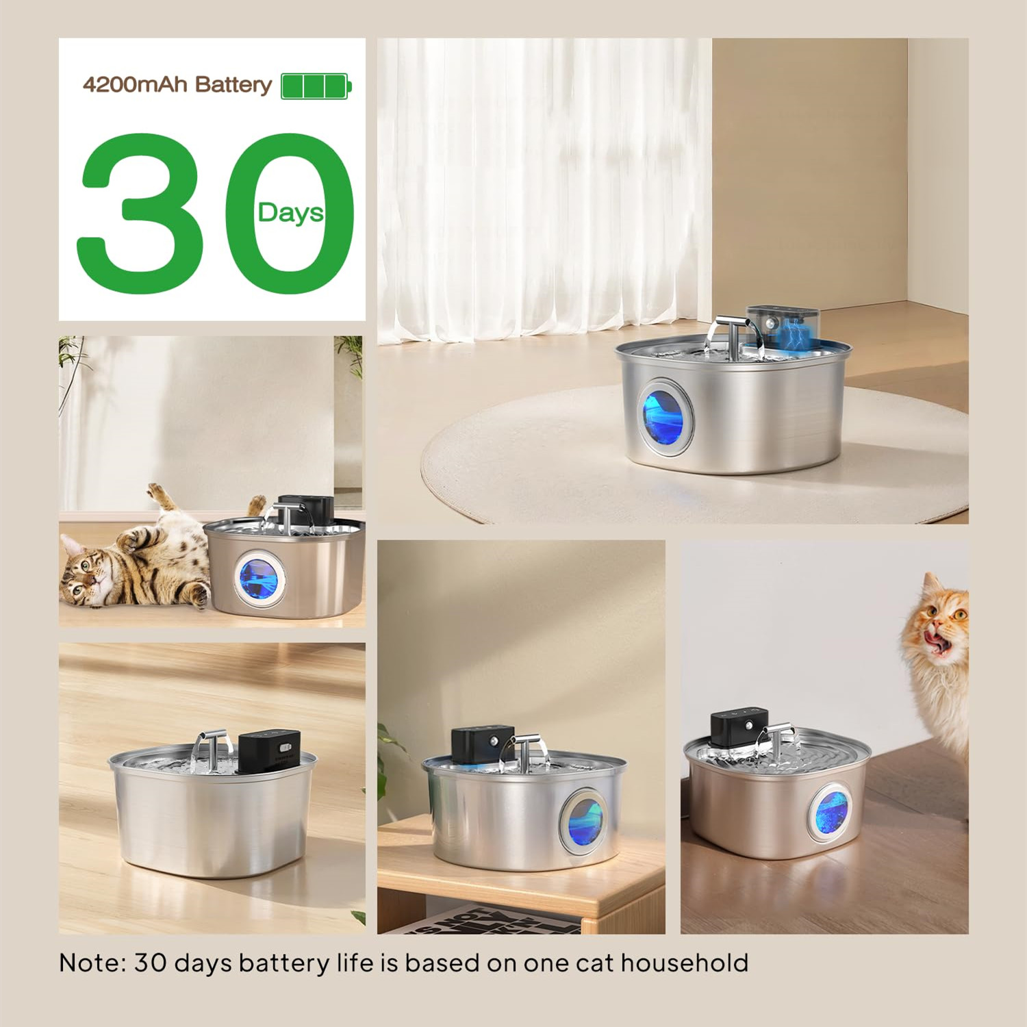 Stainless Steel Pet Wireless  Water Fountain 3.2L 3-Modes Pet Drinking Dispenser Sensoring Fountain with Dual Water Outlet