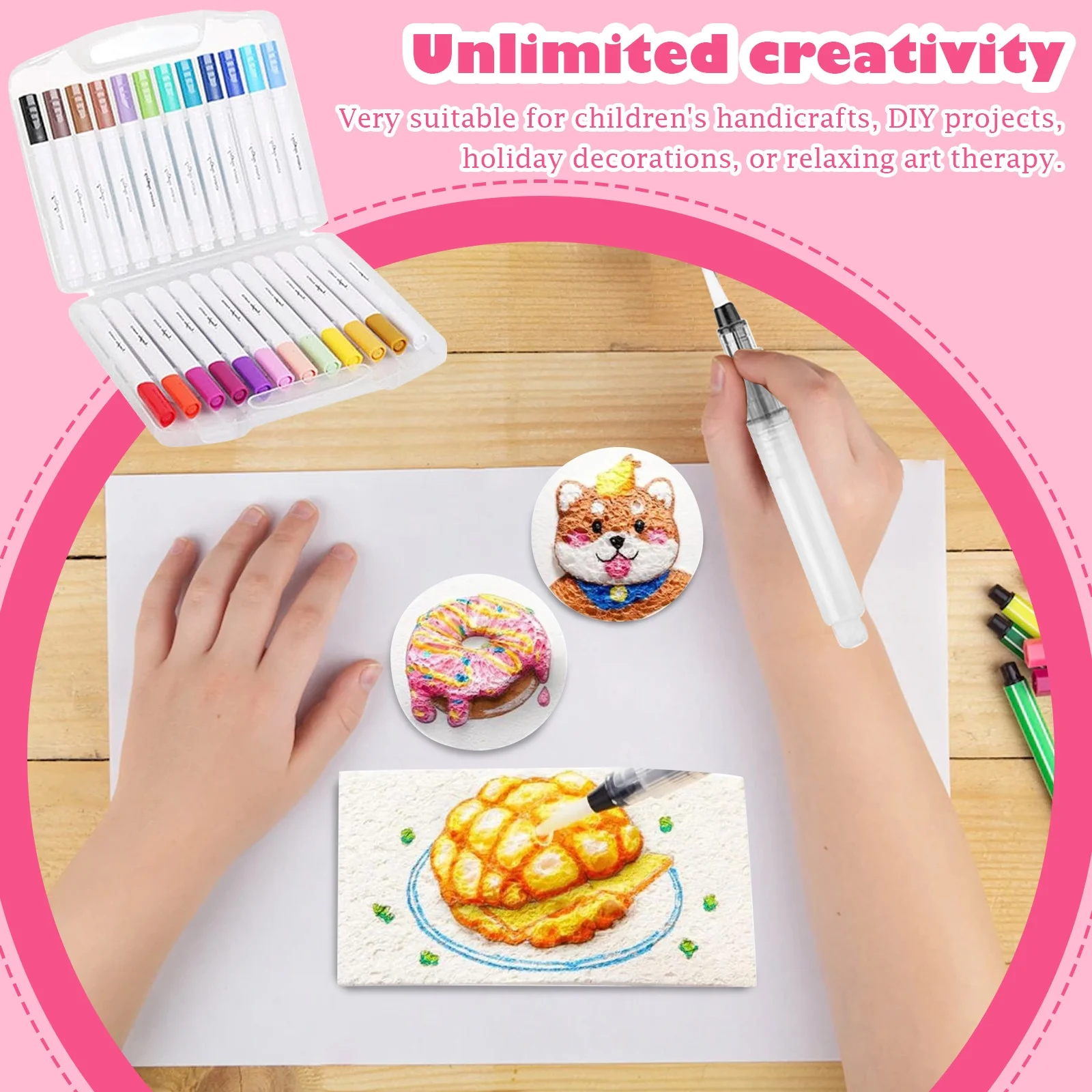 Magic Foam Texture Painting Kit,Magic Puffy Paint,3D Drawing Canvas Painting Kit,Bubble Drawing Pens For DIY Art Supplies, Painting??Shape Rectangle