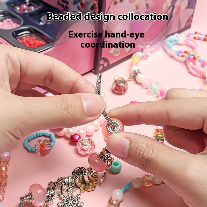 Handmade Beaded DIY Acrylic Jewelry Bracelet Necklace Hair Accessories Set Princess Jewelry Box Toy 1700pcs