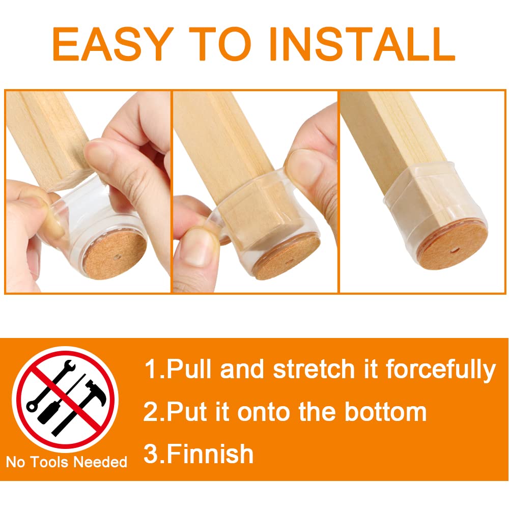 Chair Leg Protectors 24Pcs Hardwood Floors Silicone Covers Wood Tile Scratch Prevention Felt Pads Furniture Caps Noise Free Small Clear Home Dining