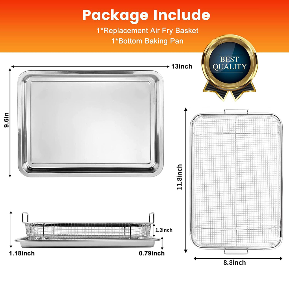 Air Fryer Basket for Oven, 30 x 22 cm Non-stick Steel Mesh Grill Basket Air Fryer Baking Tray Accessories Rack Roasting Basket