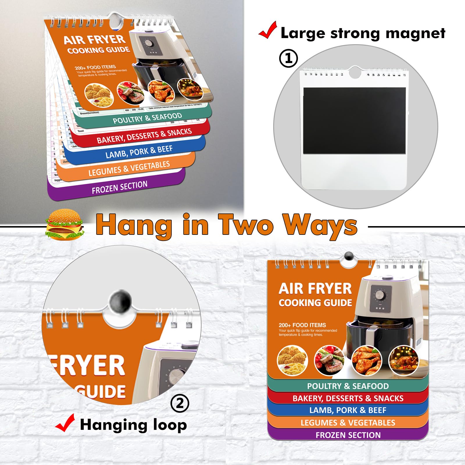 Over 200 Foods Air Fryer Cheat Sheet Magnets Cooking Guide Booklet,Air Fryer Cooking Guide,Air Fryer Magnetic Cheat Sheet Set,Air Fryer Accessories