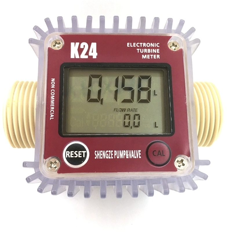 Digital LCD K24 Turbine Fuel Flow Meter Flow Tester for Chemicals Water Sea Liquid Flow Meters (Red)