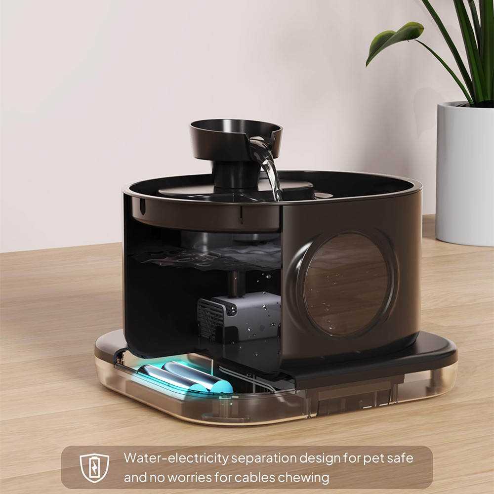 Wireless Automatic Cat Water Fountain 2.8L Rechargeable Battery Operated Pet Dispenser 2 Flow Modes-Black