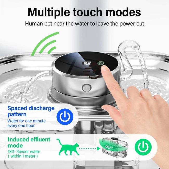 Pet Cat Water Fountain Dispenser Wireless 3L Battery Operated 2 Spout Motion Sensor Dog Bowl Drinker Indoor Rechargeable