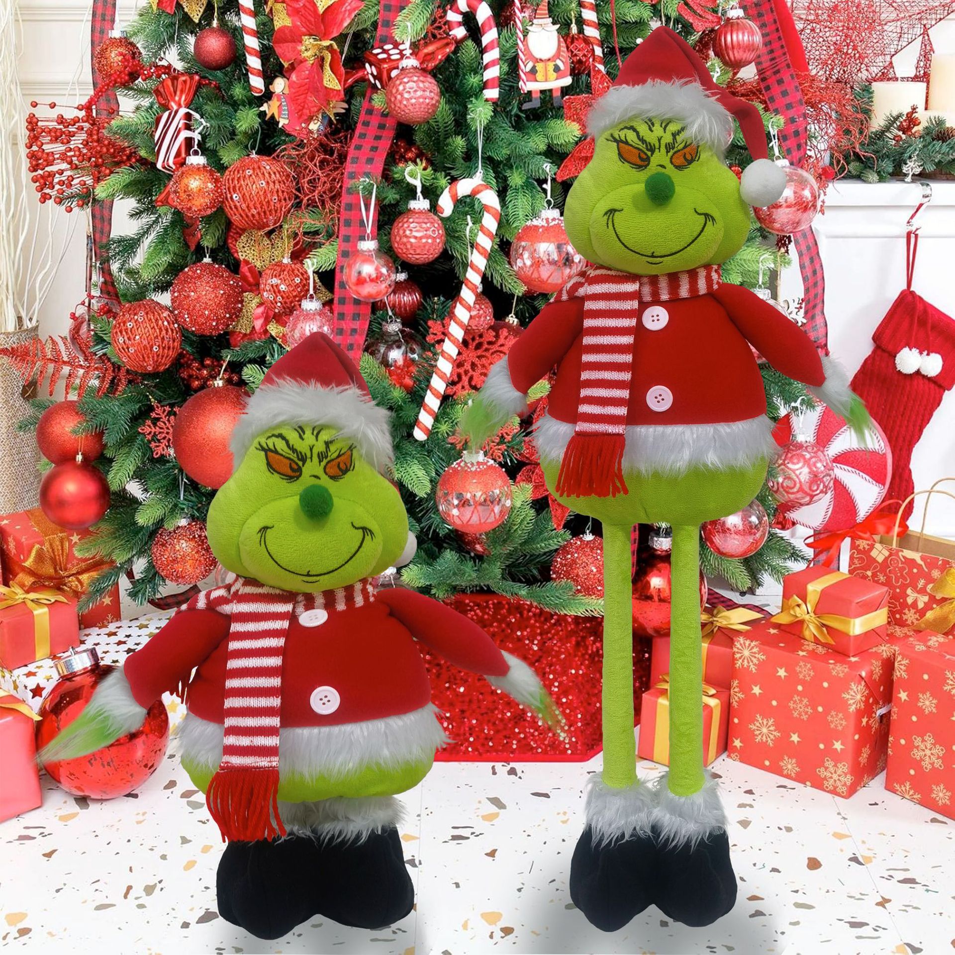 Grinch Standing Christmas Figure Xmas Stuffed Extendable Legs Floor Decor Festive Holiday Ornament Cute Display Home Decoration
