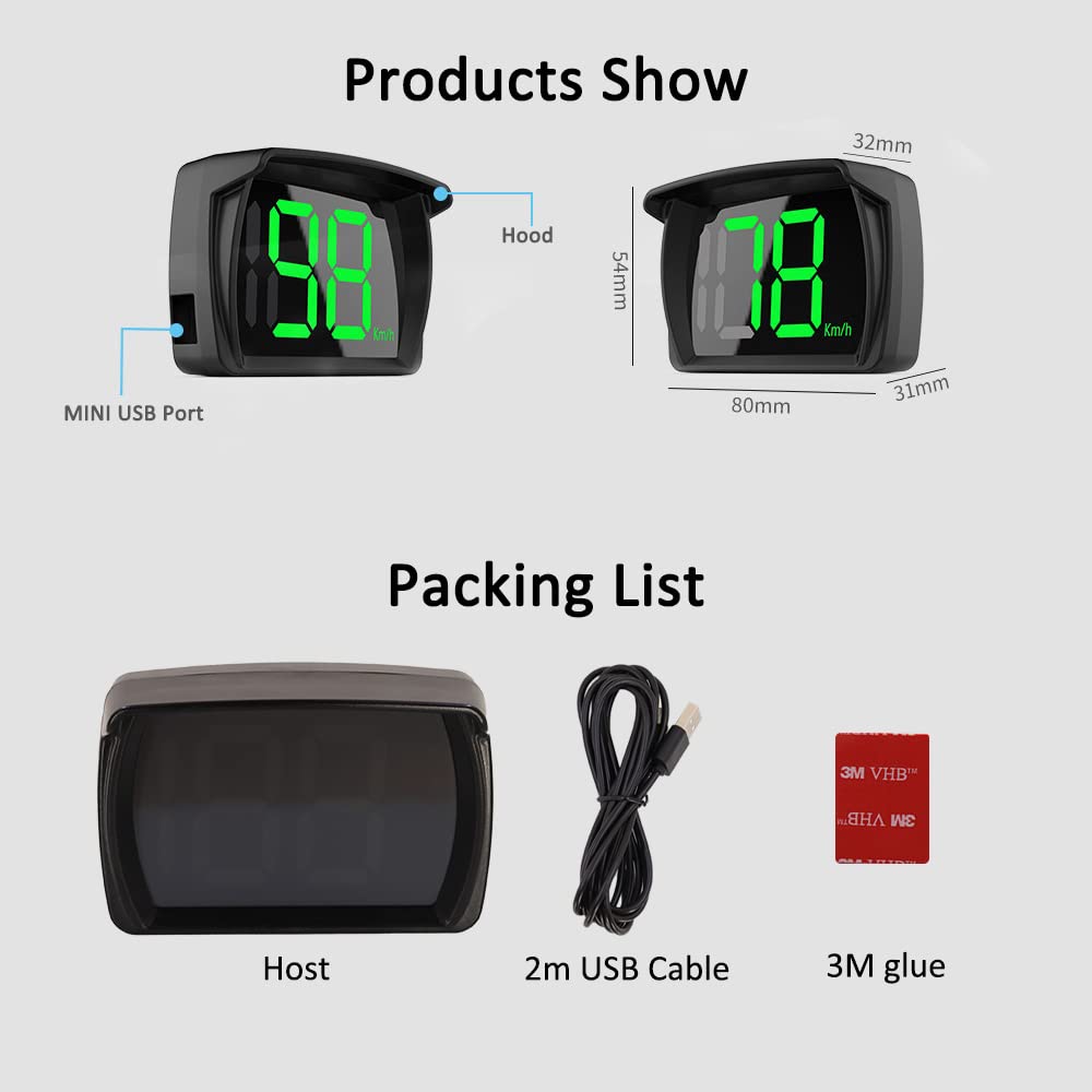 HUD GPS Speedometer Digital Speed Meter Head Up Display for Cars Trucks,USB Cable Install Accurate KMH Speed Updates in 1 KMH