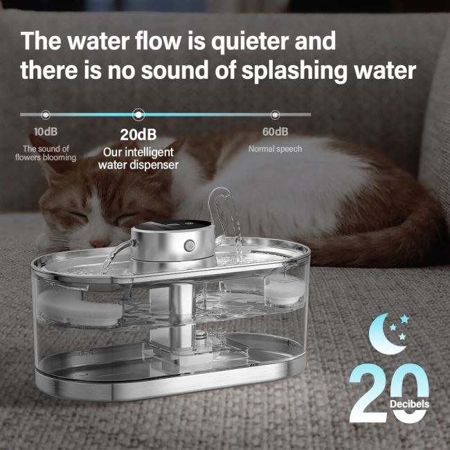 Pet Cat Water Fountain Dispenser Wireless 3L Battery Operated 2 Spout Motion Sensor Dog Bowl Drinker Indoor Rechargeable