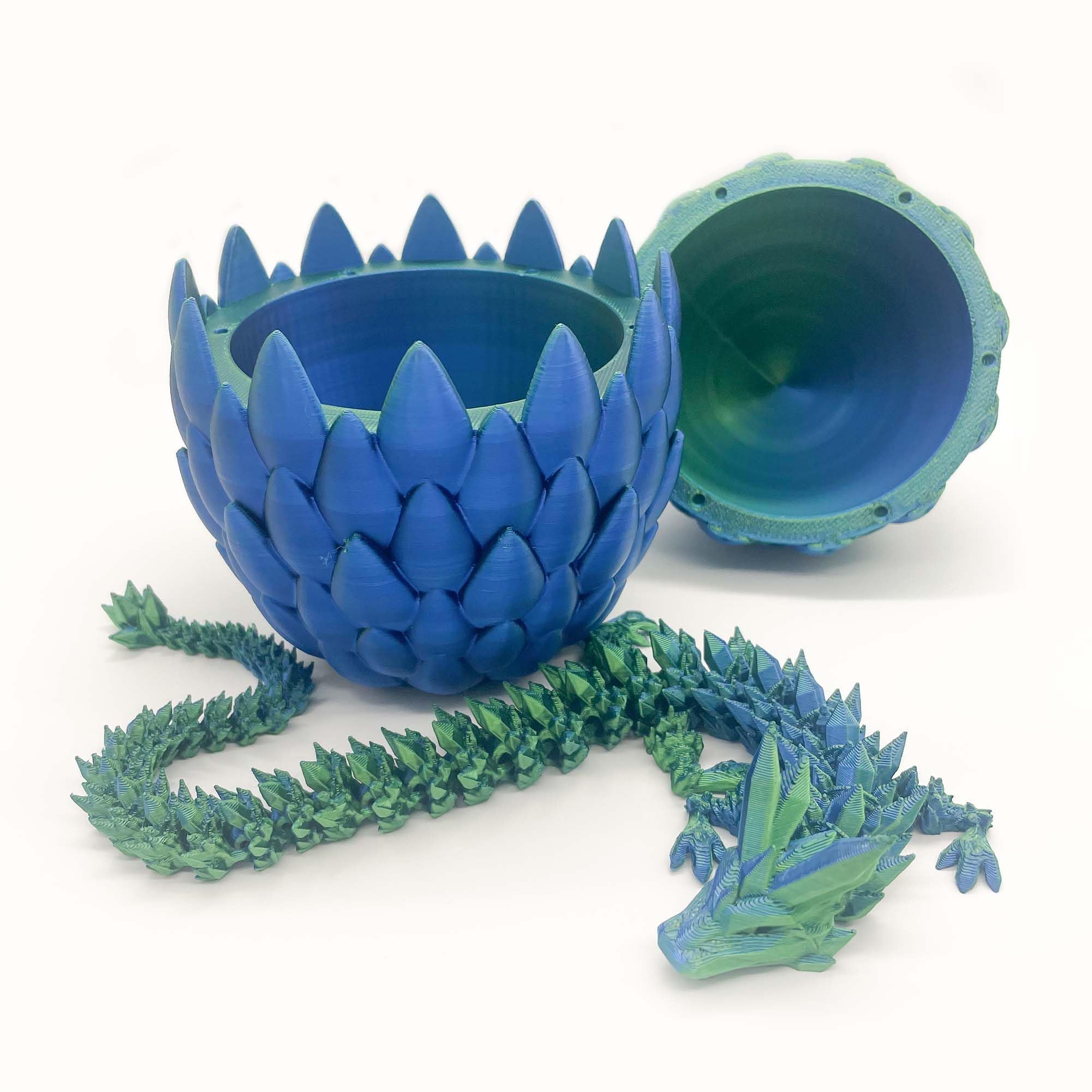 3D Printed Dragon Egg Green and Blue Surprise Easter Egg with Flexible Crystal Dragon Inside 3D Printed Gift Toy Desk Executive Pet Figurine Decor