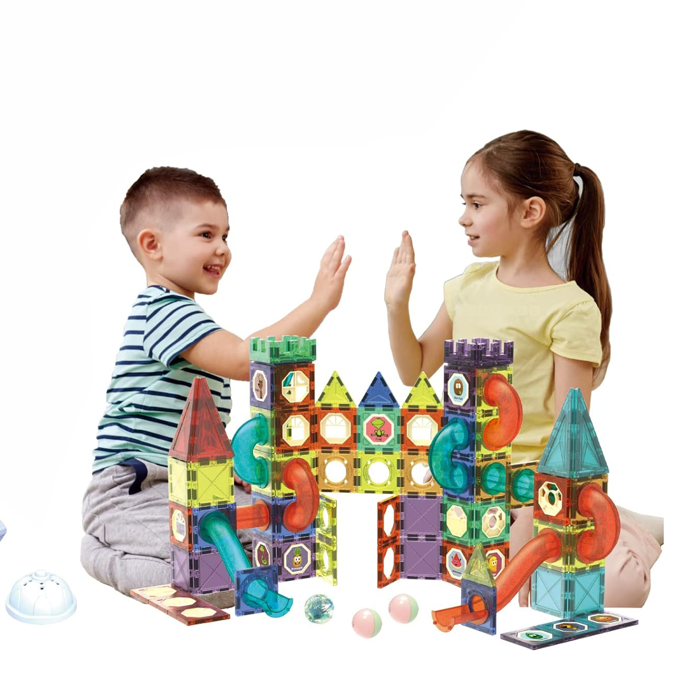 110 PCS Light Magnetic Tiles Building Blocks for Kids,3D Clear Educational STEM Building Toys,Magnetic Marble Run Blocks Toys, Christmas, Holiday Gift